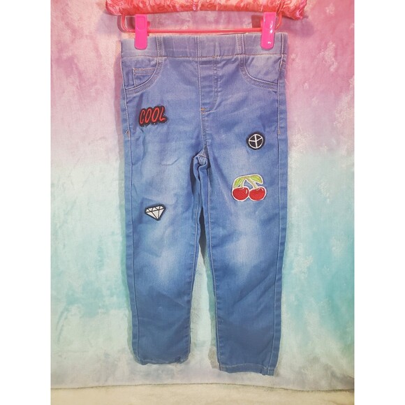 Wonderkids Emoji Patch Jeans Size 5T Toddler Girls Elastic Waist - Picture 1 of 9